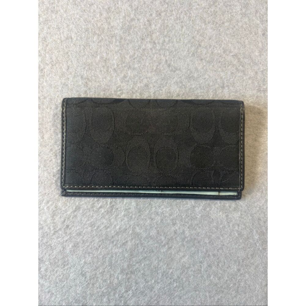Coach Checkbook Cover black signature jacquard pattern